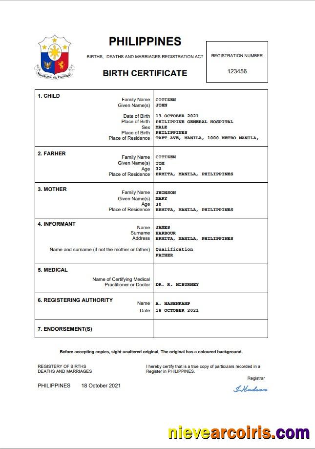 Philippines vital record birth certificate
